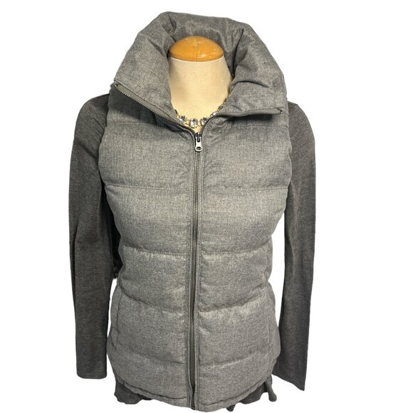OLD NAVY Herringbone Heather Grey Puffy Vest Size XS Zip Fleece Lined - Picture 1 of 12